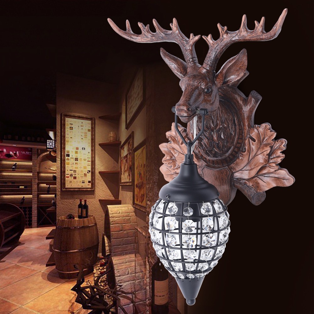 Rustic Deer Light Antler Crystal Wall Sconce Lighting Wildlife Home Rustic Decor