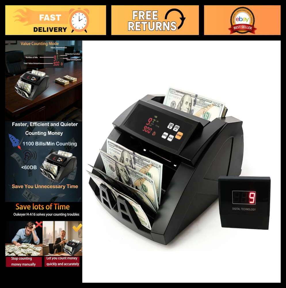 High-Speed Bill Counter Machine with LCD Display, UV/MG/IR Detection, Batch Mode