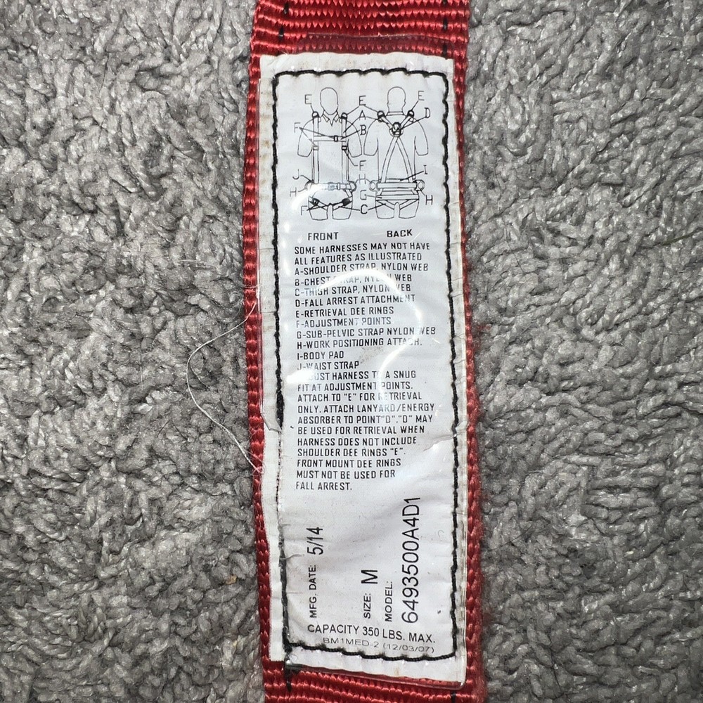 Buckingham 6493500A4D1 Medium H Style Red & Black Full Body Harness