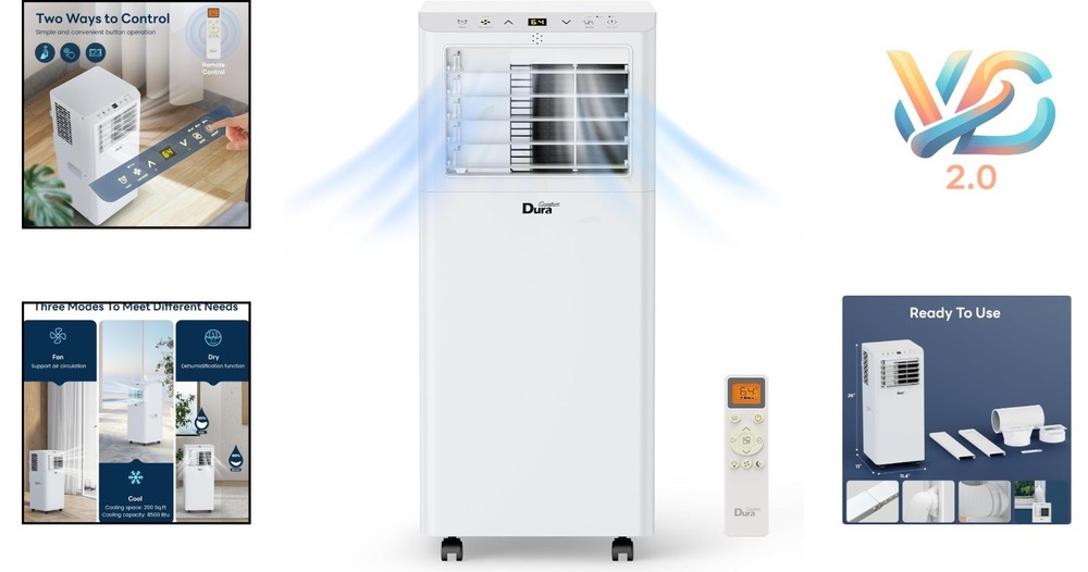 Energy-Efficient 8500 BTU Portable Air Conditioner White for Small Spaces