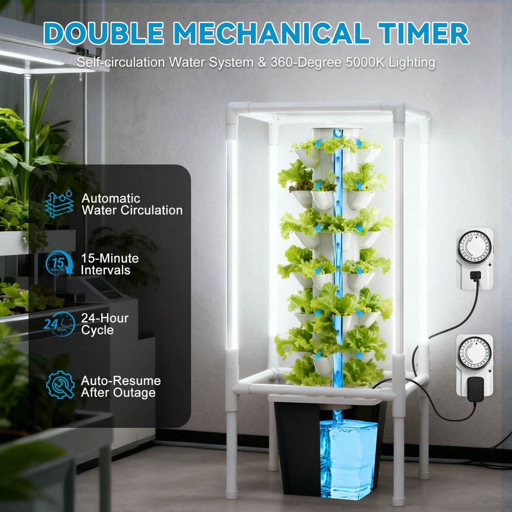 Vertical Hydroponic Growing System Tower Timer Grow Lights 30 Pods 6 Tiers Pump