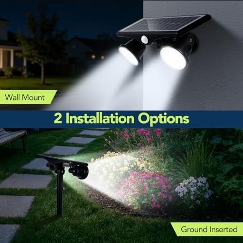 Solar Motion Sensor Flood Light, 6000K Ultra Bright, Adjustable Heads