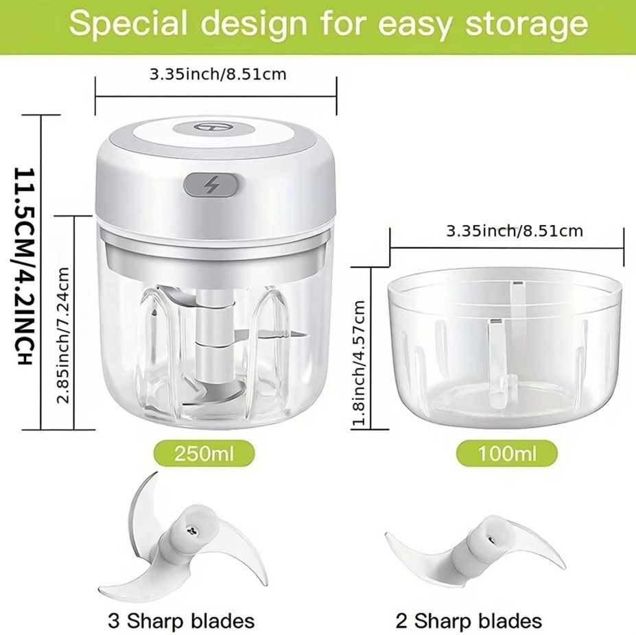 Electric Mini Garlic Chopper USB Rechargeable Food Processor Meat Grinder