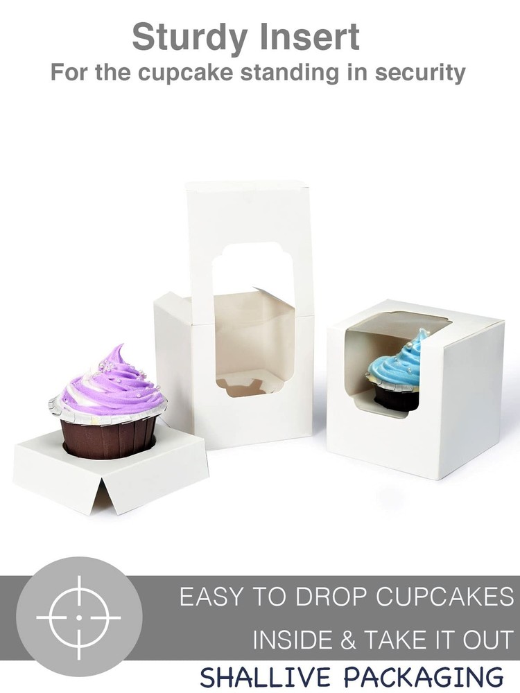 60 Pcs Cupcake Boxes Individual White with Insert, Auto Popup Single Cupcake ...