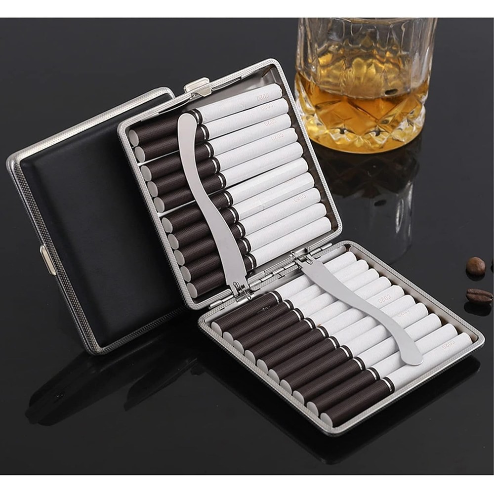 Cigarette Case Stylish Leather Surface Metal Box for 20 Cigarettes Cigarette Box