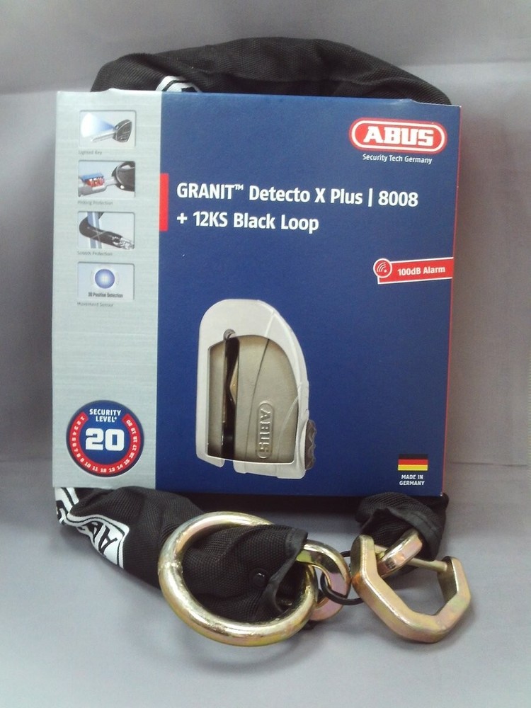 Abus Granit Detecto 8008 Disc Lock & Black Loop Chain 16/60mm - SUPERB Combo