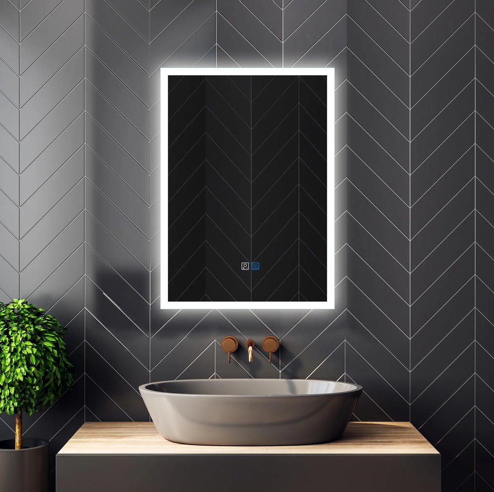 LED Lighted Wall Mounted Frameless Rectangle Bathroom Makeup Mirror