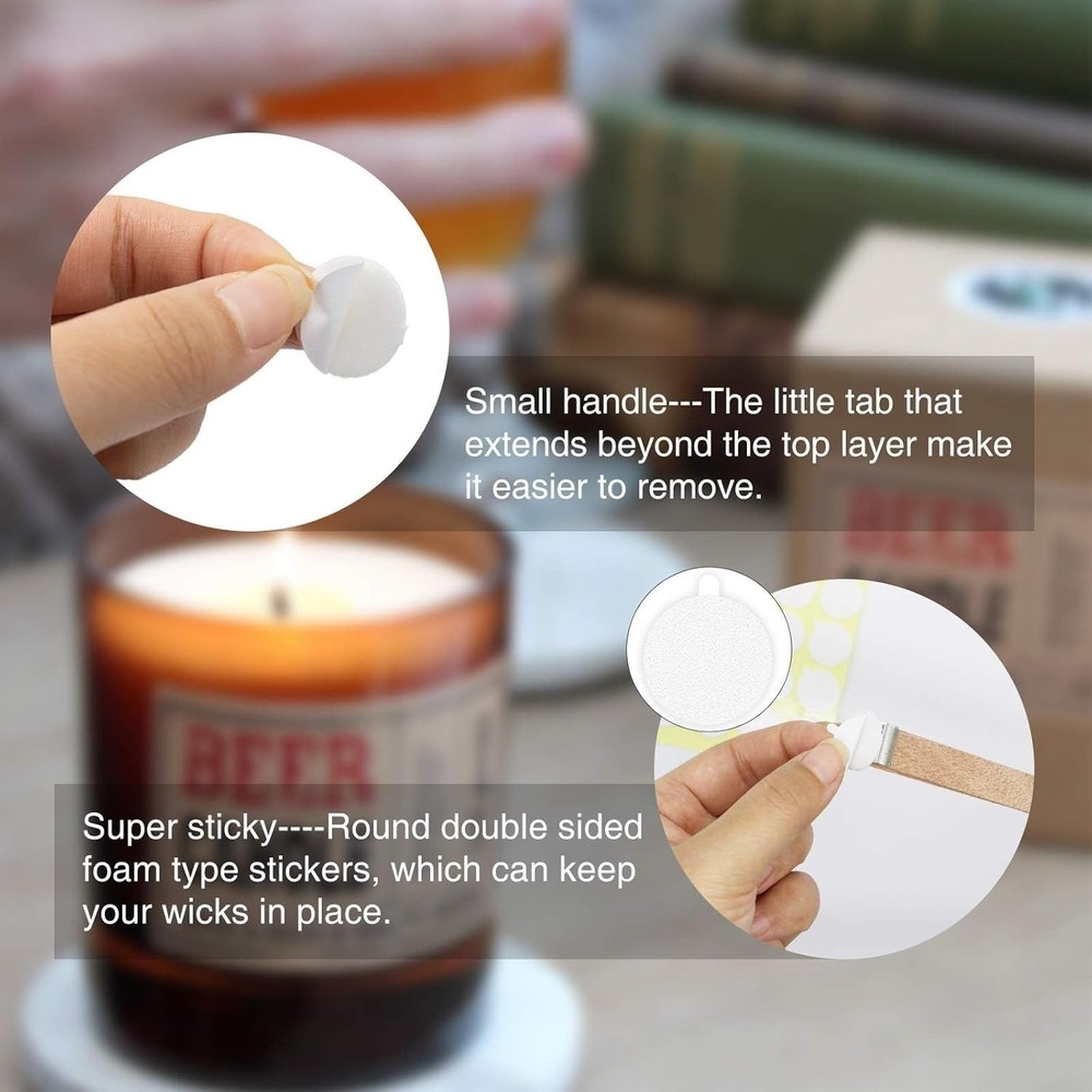 Candle Making Made Easy: 120PCS Adhesive Wick Stickers with Easy-Remove Tabs