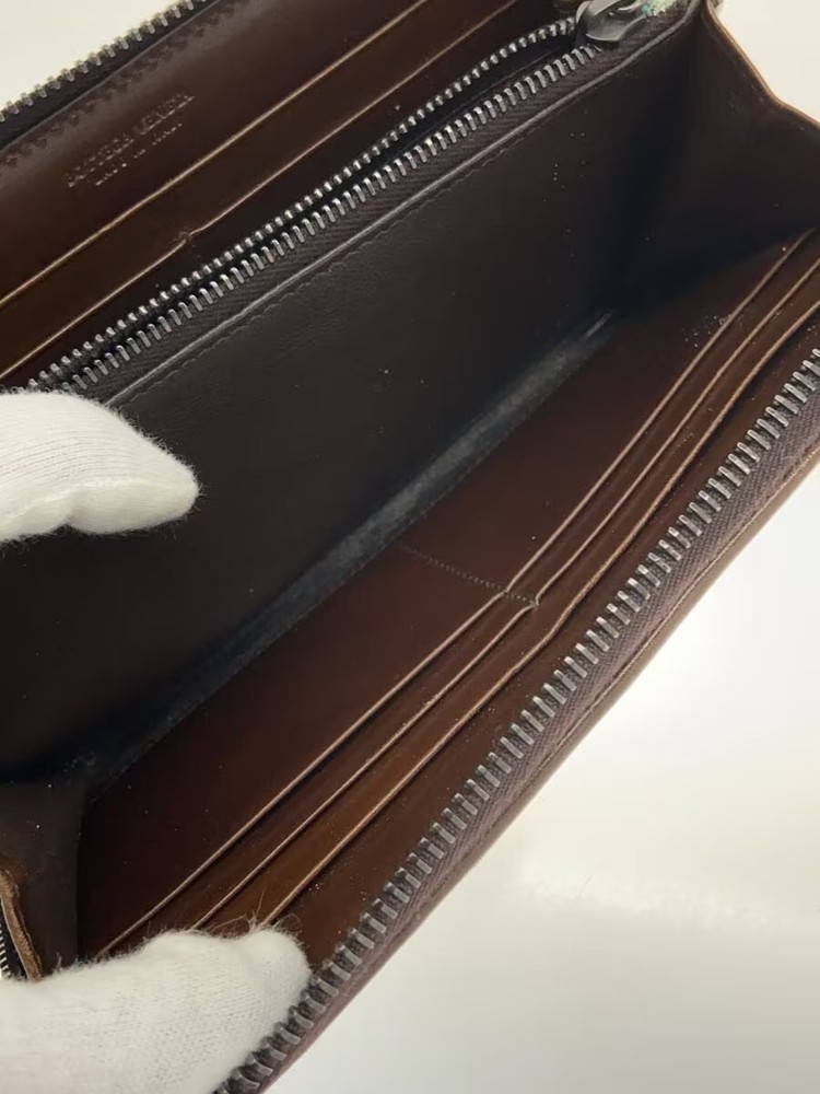 BOTTEGA VENETA Long Wallet Leather Brown Solid Men's