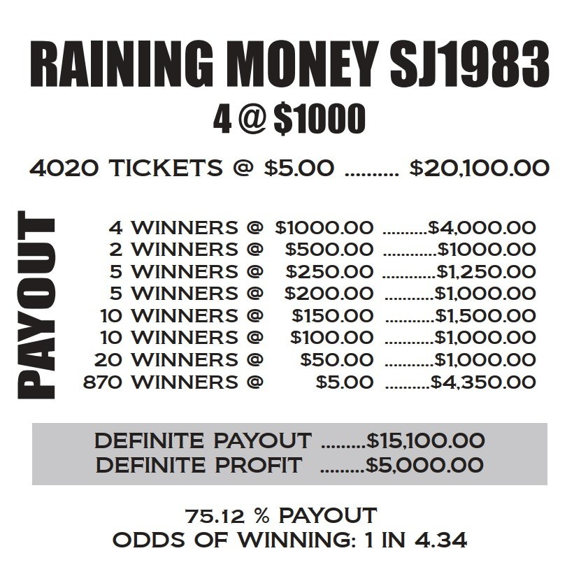 NEW pull tickets RAINING MONEY - 5pt. Instant Tabs