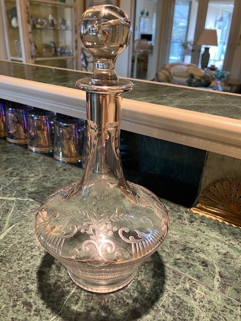 Vintage Silver Overlay Liquor Decanter