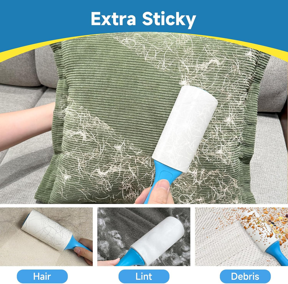 600 Sheets Extra Sticky Lint Rollers for Pets, Easy Tear with Ergonomic Handle