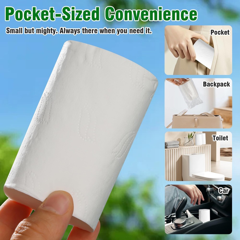 Travel 6 Rolls – Coreless & Individually Wrapped, Compact Packable Tissue for...