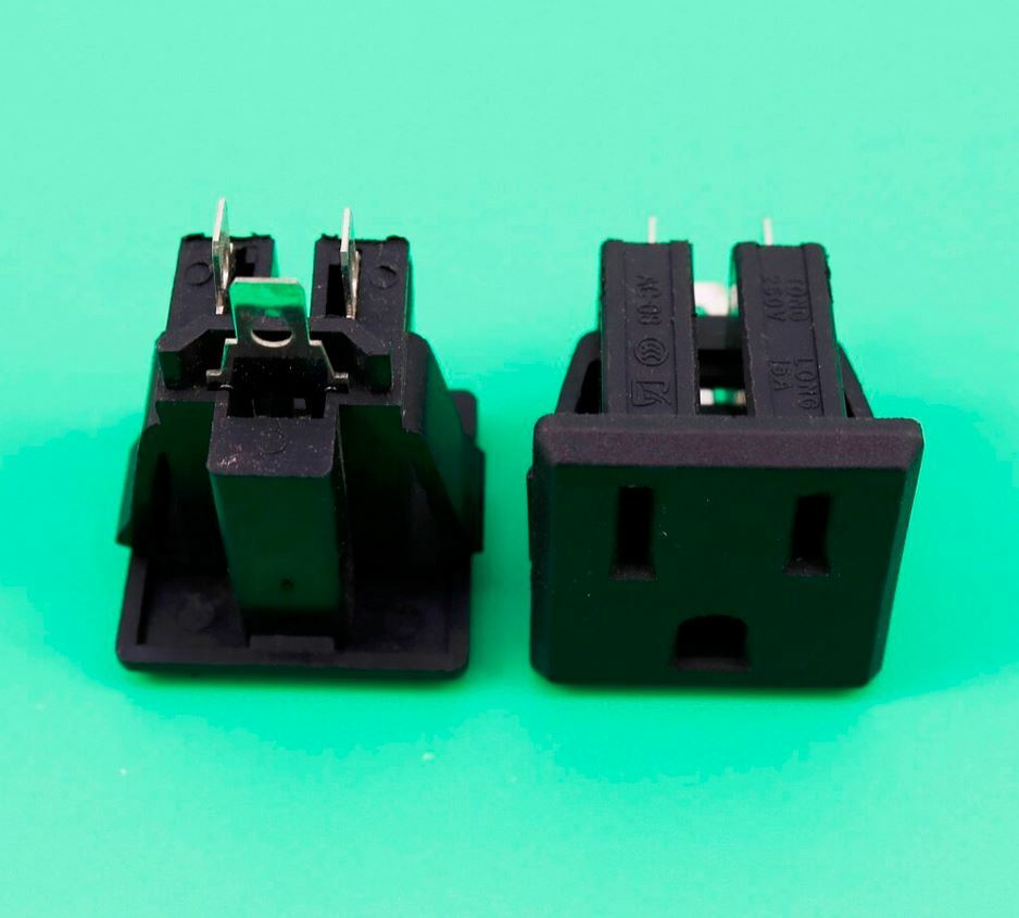 2 Pcs AC 125V 15A Panel Mount Power Socket Connector Black for US Plug