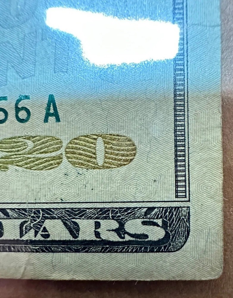 $20 BILL INK SMEAR ERROR & OVER INK BLEED THROUGH REVERSE