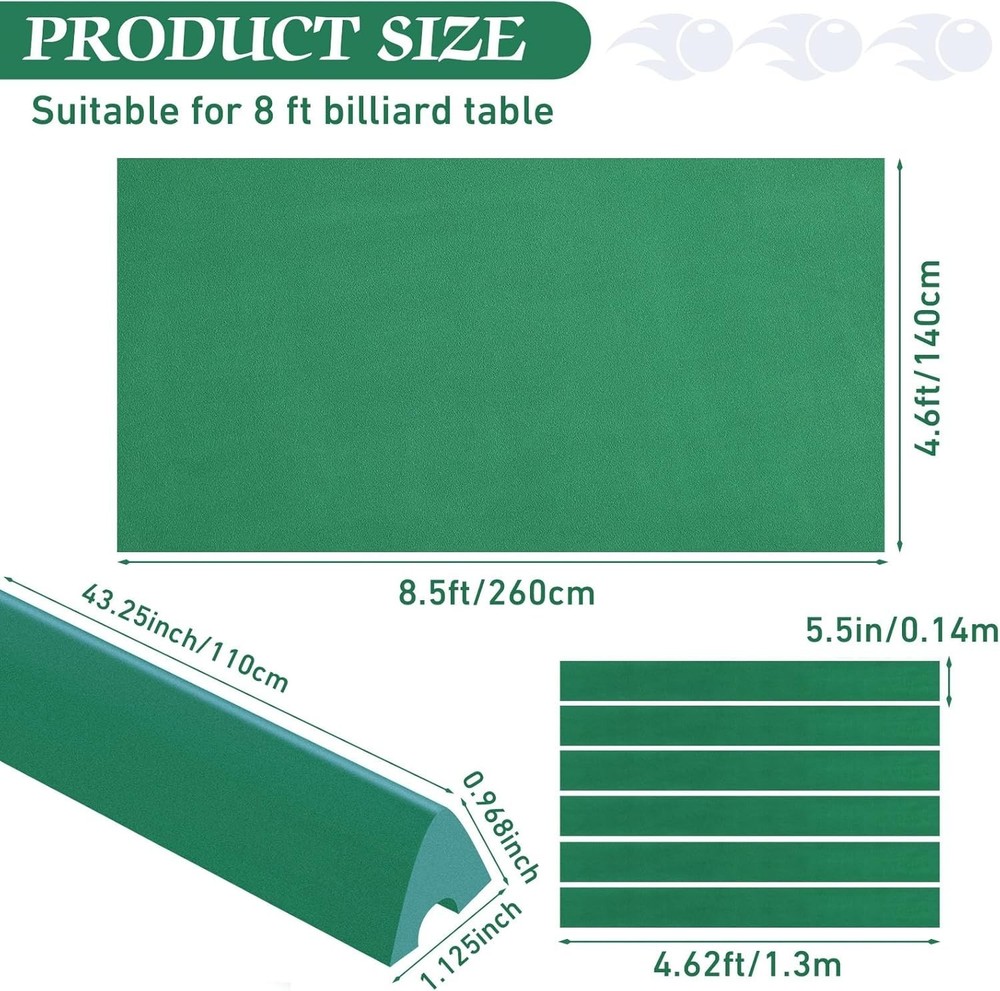 Durable Billiard Cloth Kit with Rubber Bumpers