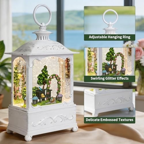 Spring Snow Globe Lantern - Light Up Glitter Water Globe, 6H Timer, USB & Batter