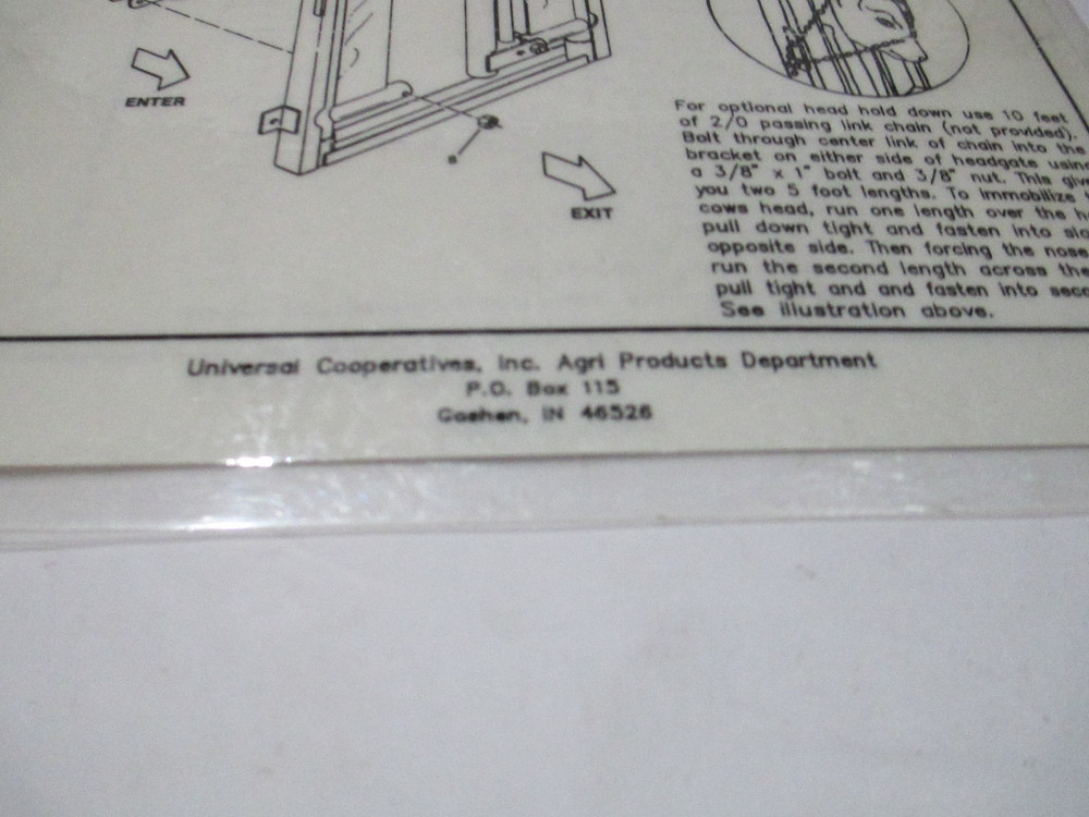Universal Cooperatives CL-1 Cattle Headgate Assembly Instructions Sealed B56
