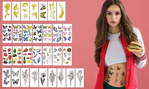 JEEFONNA 60 Sheets Face Temporary Tattoos, Metallic 60 Sheets Temporary Tattoos