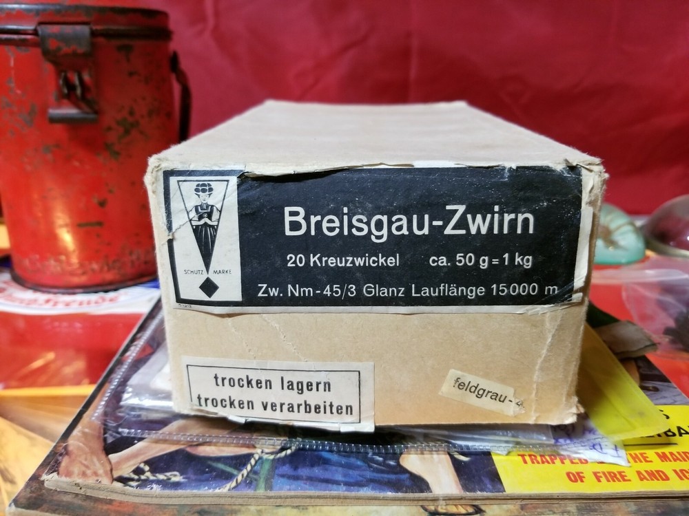 WW2 German uniform Feldgrau sewing thread reels in original box