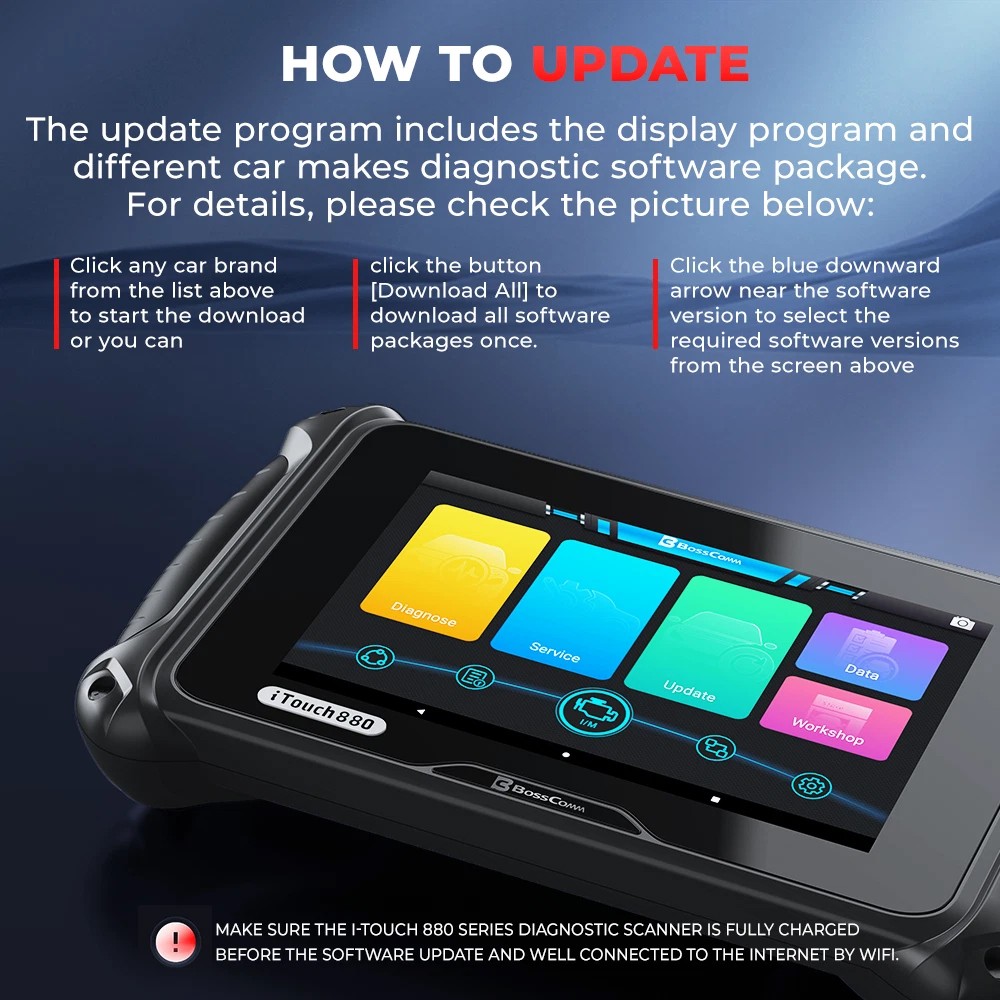 BOSSCOMM iTouch 880 OBD2 Scanner Full System Car Diagnostic Tool EPB Resets
