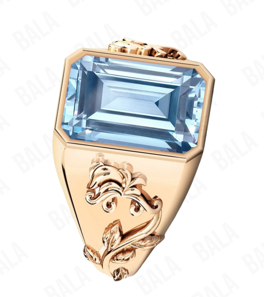 Handmade 925 Sterling Silver Blue Topaz Ring, Rectangular Emerald Cut Aqua Blue