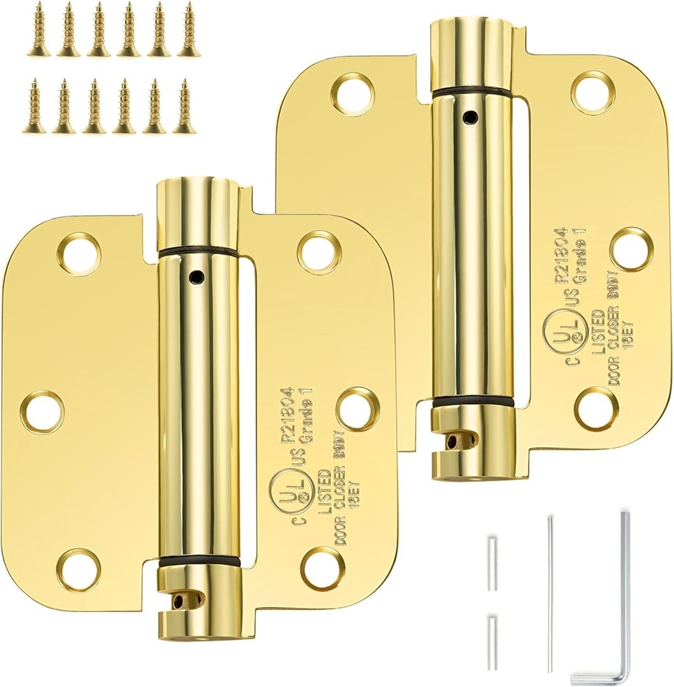 Self-Closing Door Hinge 3.5 Inch Rounded, Spring Loaded Hinge Adjustable Tension