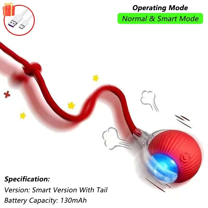 Cat Interactive Ball Toy, Automatic Rolling Ball with Tail, Rechargeable Smart