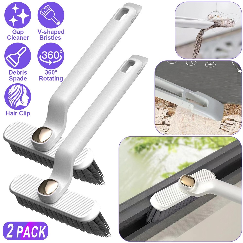2PCS Multi-function Rotating Crevice Brush Gap Stiff Bristles Tight Spaces Clean