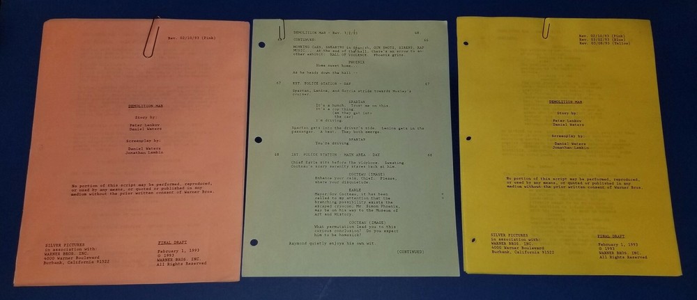 DEMOLITION MAN 1993 original script revisions SYLVESTER STALLONE SNIPES BULLOCK