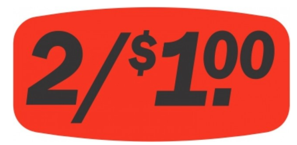 1000 each 2 / $1.00 MERCHANDISE LABELS FL RED BLACK STICKERS