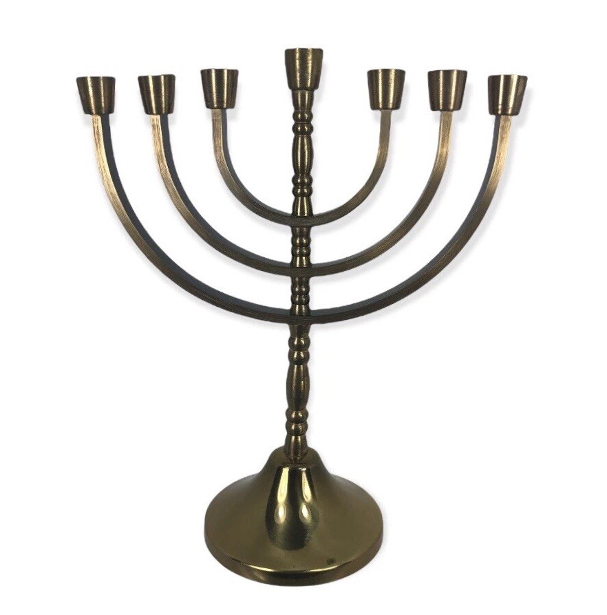 Vintage Solid Brass Jerusalem Mini 7 Candle Menorah Holder Mid Century