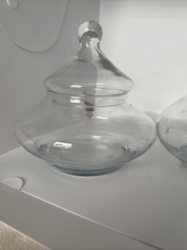 9” Clear Glass Apothecary Jar with starburst pattern etching