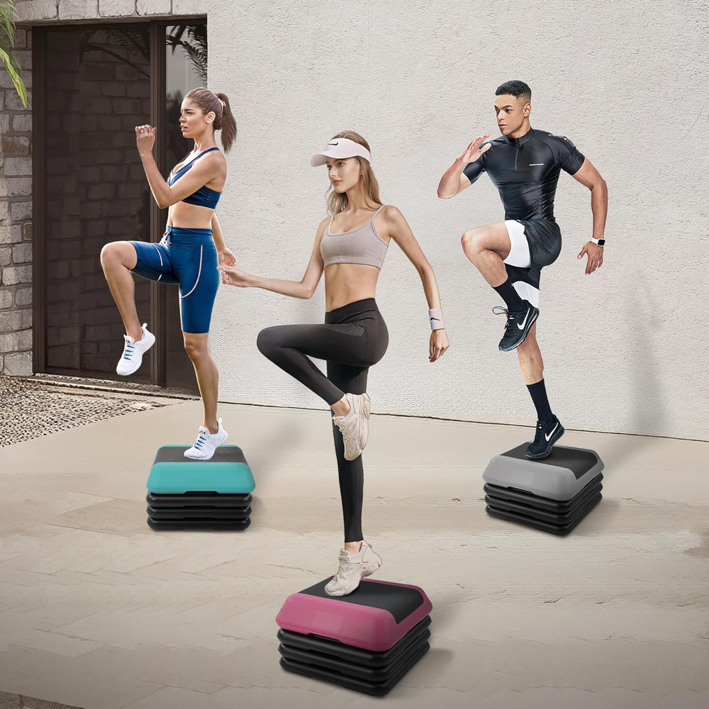 Step Aerobic Platform, Exercise Step with 5 Levels Adjustable Height, 4 Stackabl