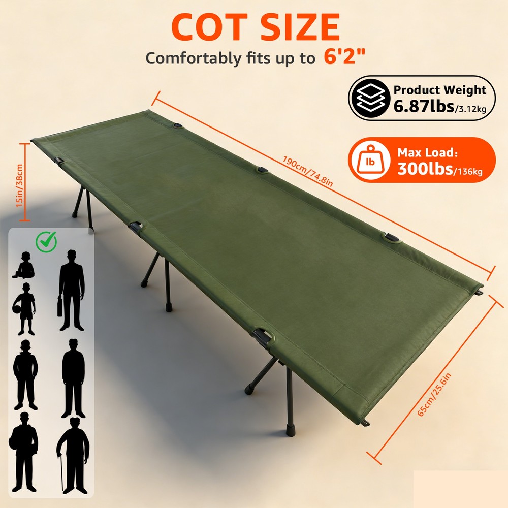 Portable Folding Camping Cot with Carry Bag, Versatile Backpacking Bed