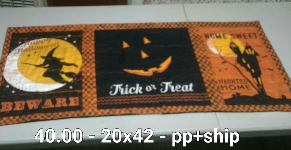 halloween table runner witch haunted house pumpkin handmade quilted