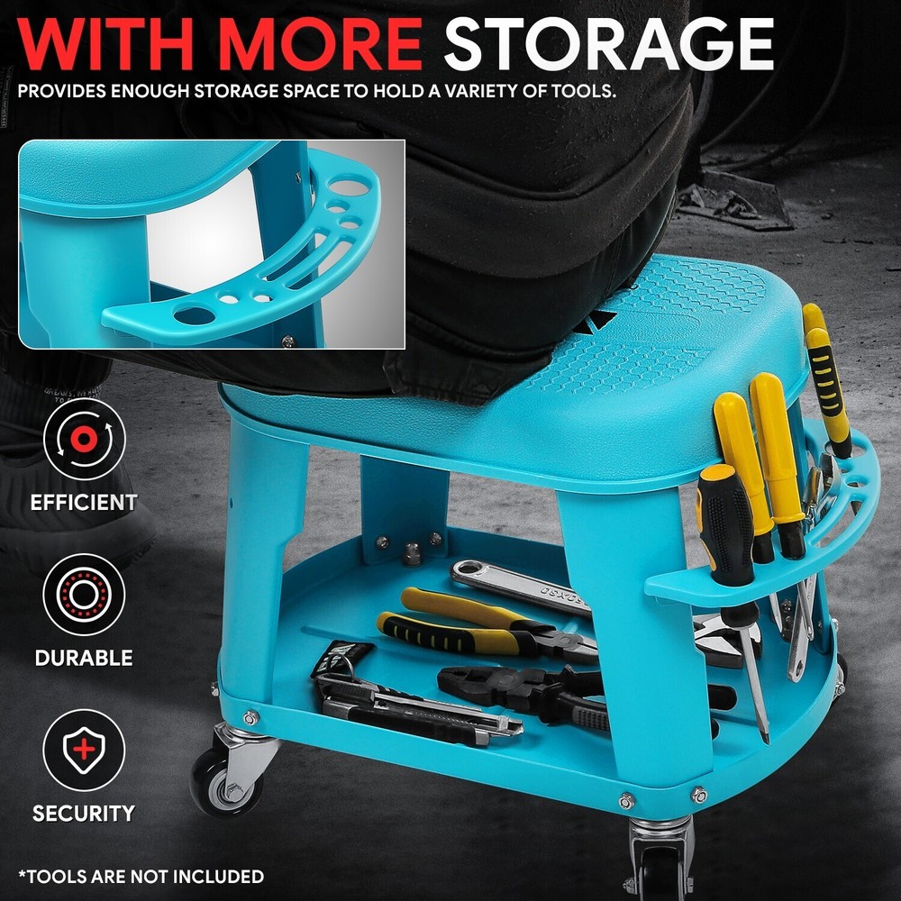 Blue 300 LBs 360-Degree Removable Rolling Garage Stool Mobile Seat Workshop Tool