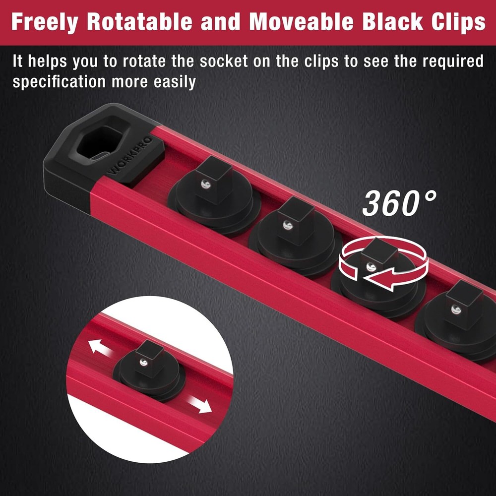 WORKPRO Magnetic Socket Organizer Heavy Duty Socket Holder Aluminum Socket Rail