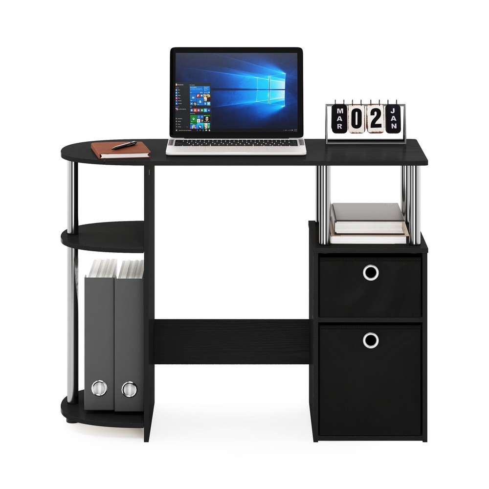 Simplistic Computer Study Desk W Bin Stainless Steel Tubes & Space Saving Design