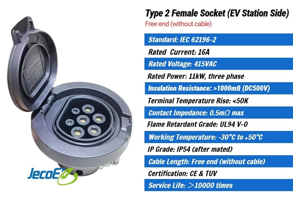 Type 2 Female EV Socket Replacement (station side), 16A 415V 11kW Three Phase