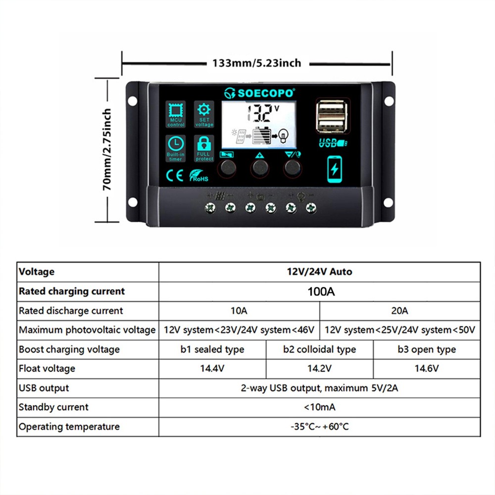 1600W Solar Panel Kit - 2 x 800W + 100A Controller + Extension Cord Multi-Scene