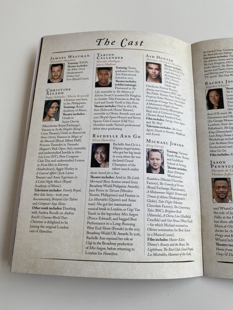 Hamilton London Programme 2018–19 Cast – Jamael Westman & Ash Hunter