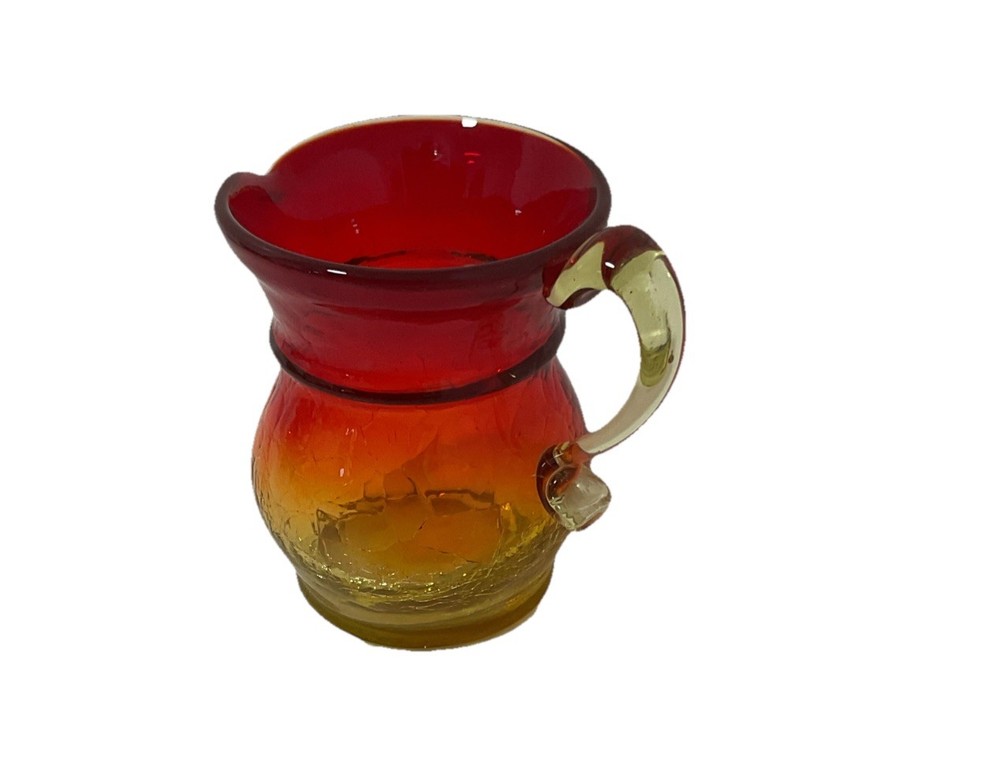 Amberina Crackle Glass Small Pitcher 3.5”