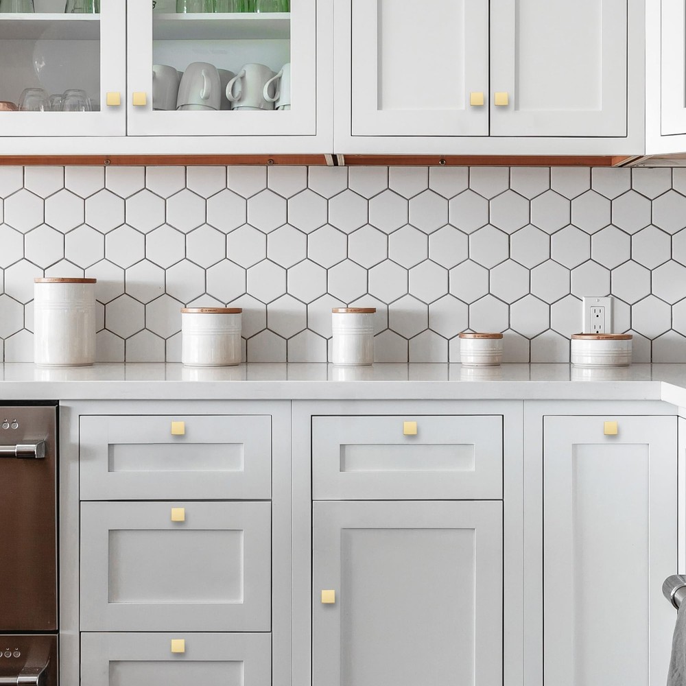 Home Expert 15 Pack Brushed Gold Cabinet Knobs Hardware Square Drawer Pulls Kitc