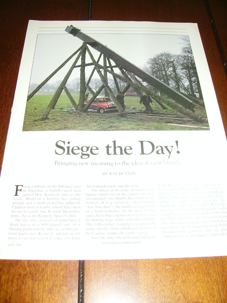 TREBUCHET  LAUNCHING CAR WITH SIEGE MACHINE  ORIGINAL 1992 ARTICLE