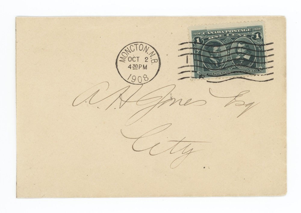 CANADA 1909 1c Quebec Tercentenary MONCTON drop letter