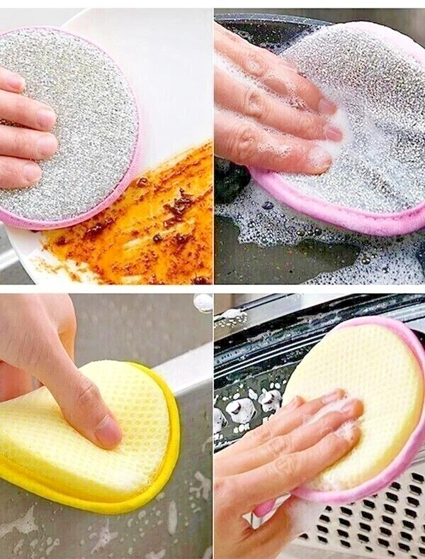Double Sided Scrubbing Sponge Dishwashing Pad Kitchen Cleaning Tool Reusable