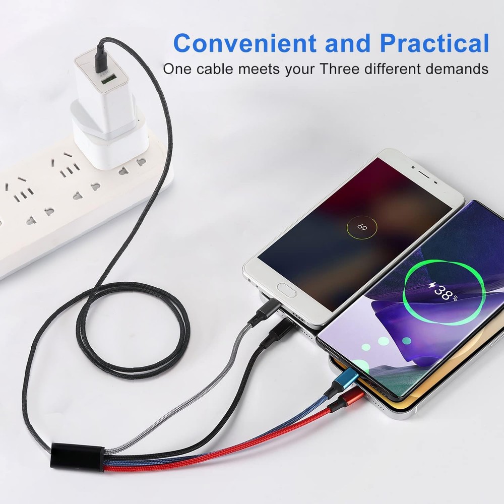 Multi Charging Cable,USB C to 4 in 1 Nylon Braided 120 centimeters, 2Pack