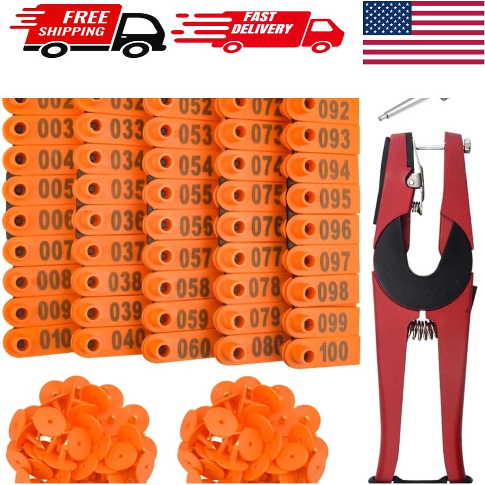 Livestock Identification Ear Tags - 100 Pack with Applicator for Easy Tagging