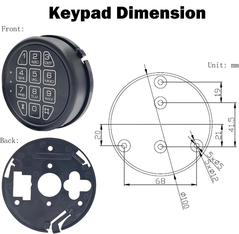 Electronic Safe Lock Replacement Keypad with Solenoid Lock, Gun Black